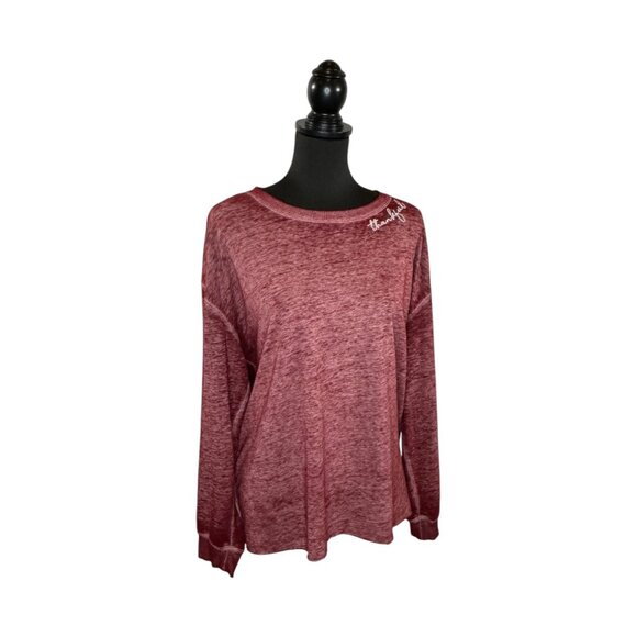 LIKE NEW C&C California Thankful Embroidered Long Sleeve Burgundy Sweatshirt - Picture 1 of 8